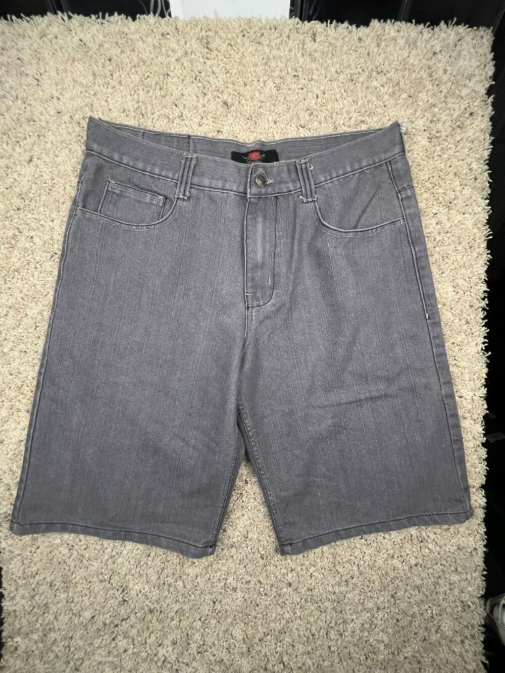 Corked Jeans Men's Dark Wash Embroidered Denim Shorts Size 36 Gray Urban Baggy